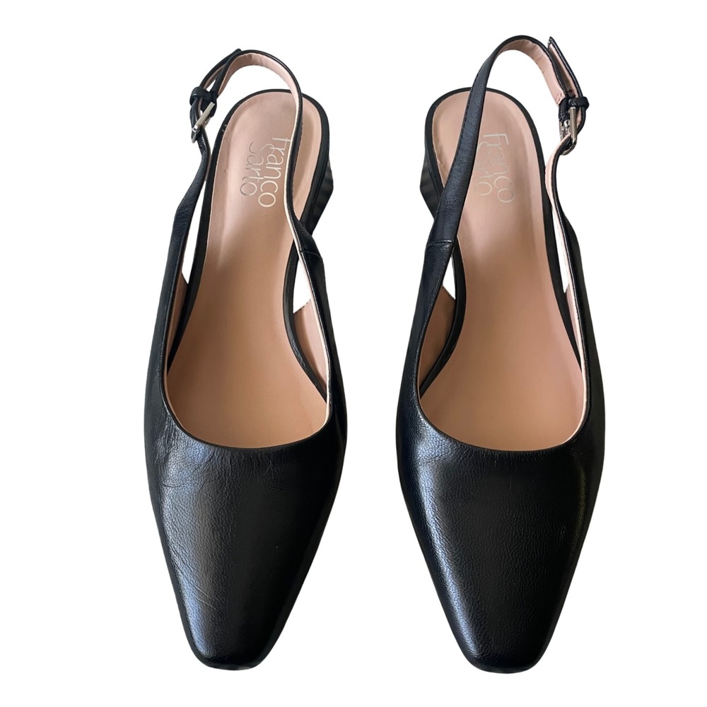 Franco Sarto Jacer Pump Women 9 Black Leather Square Toe Slingback Block Heel